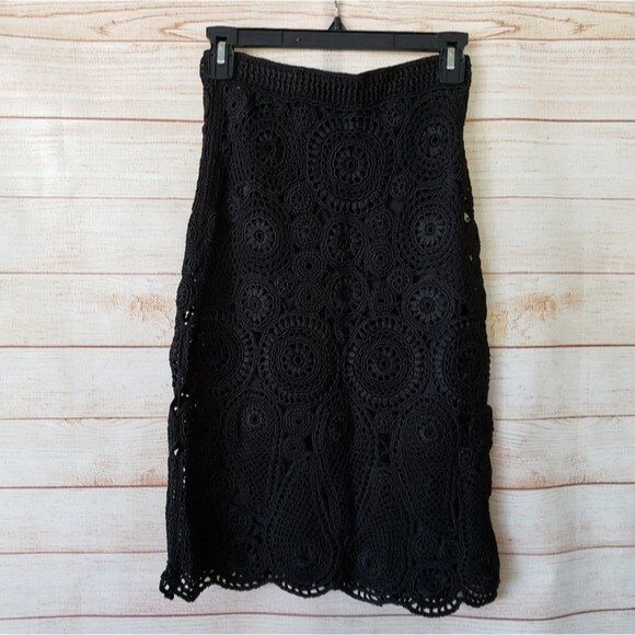 Rare! Orley 100% Silk Crochet Knit Lined A-Line Skirt - Picture 3 of 6